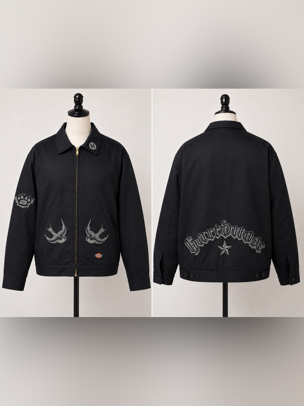 Dickies x Heart Dagger Custom Work Jacket XL-RG Black Tattoo Art